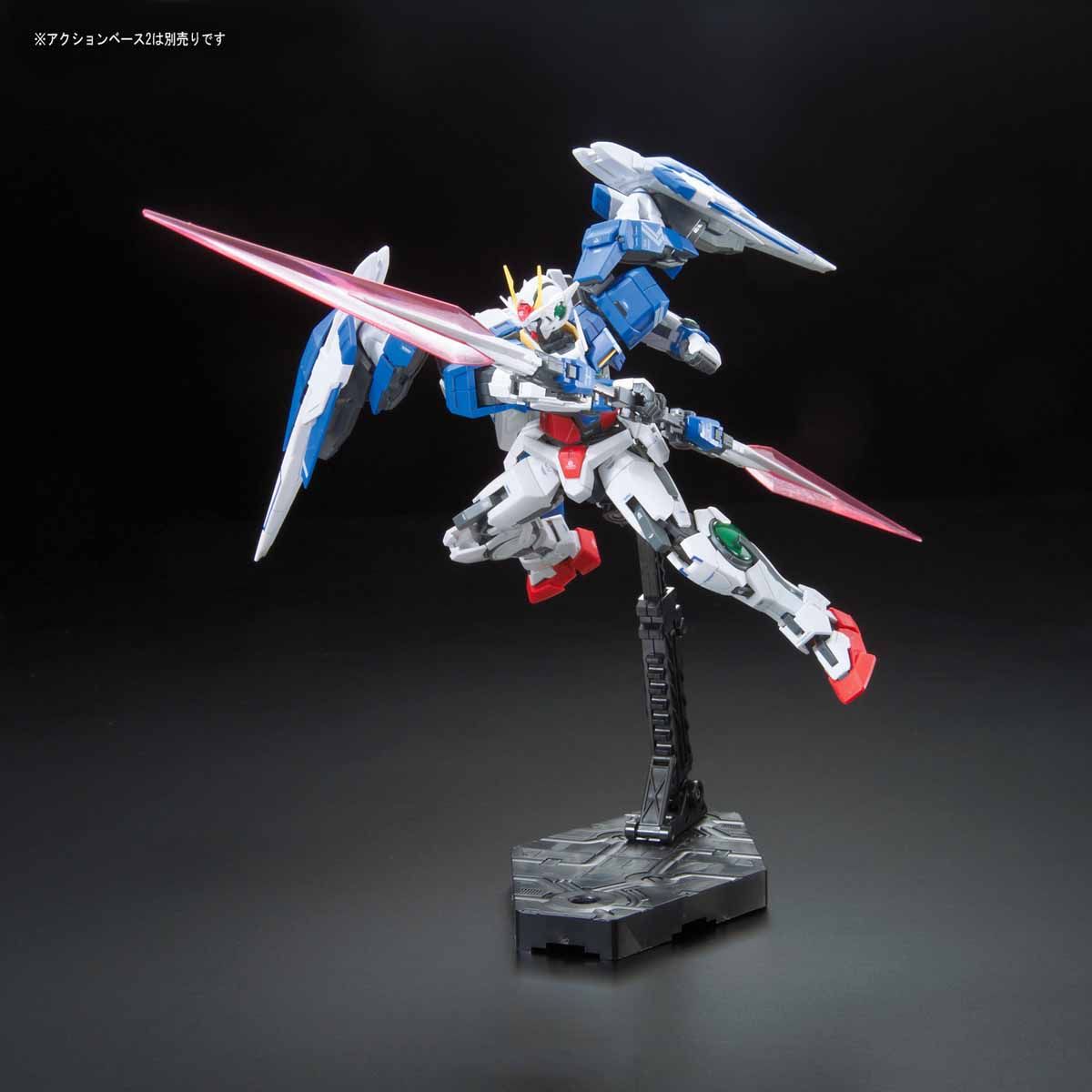 RG 00 Raiser Gundam model kit posed with its Twin Lance