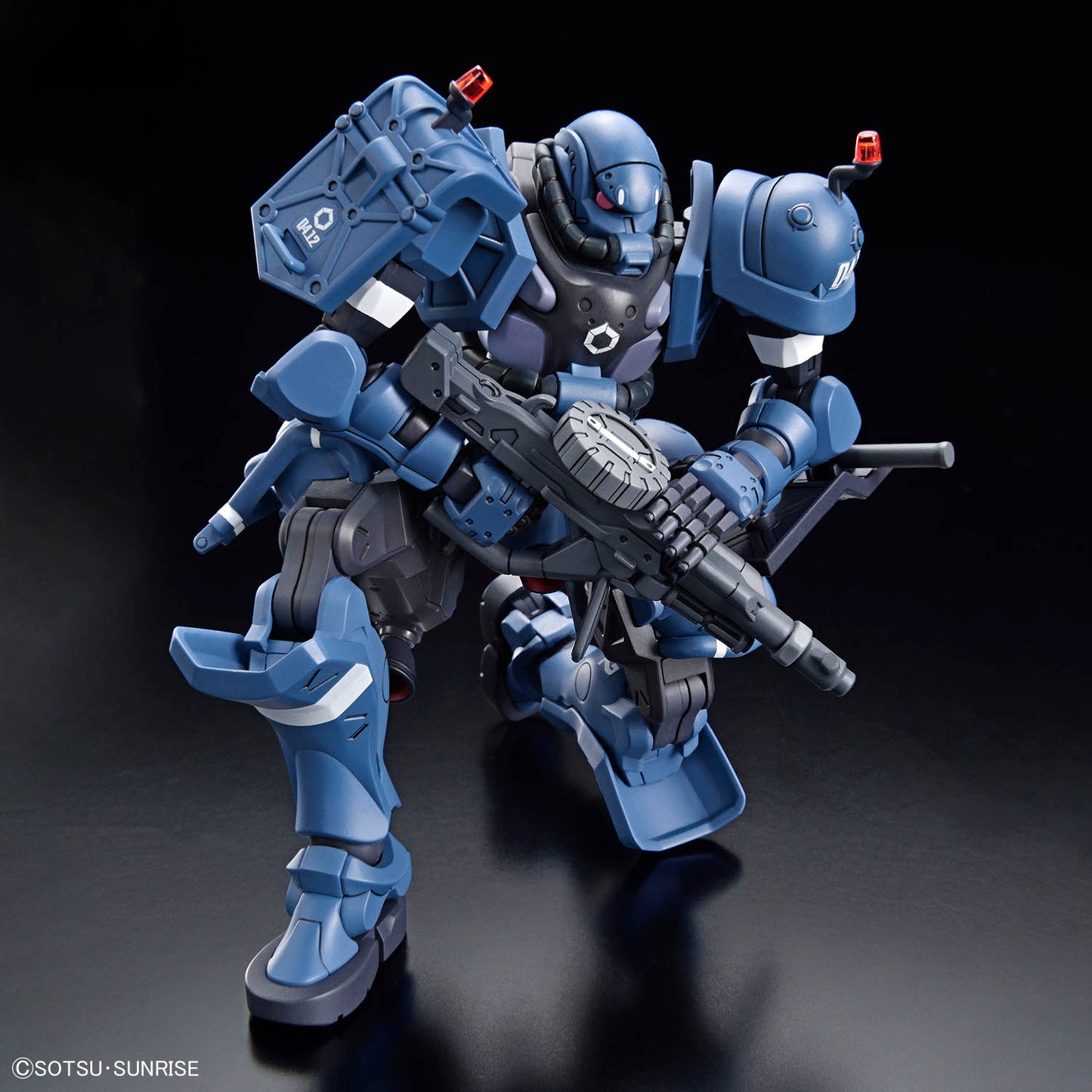 HG Police Zaku model kit in a crouching pose