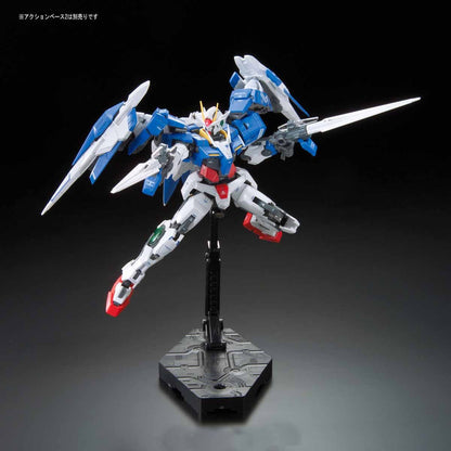 RG 00 Raiser Gundam model kit posed with its 2 GN Swords in rifle mode