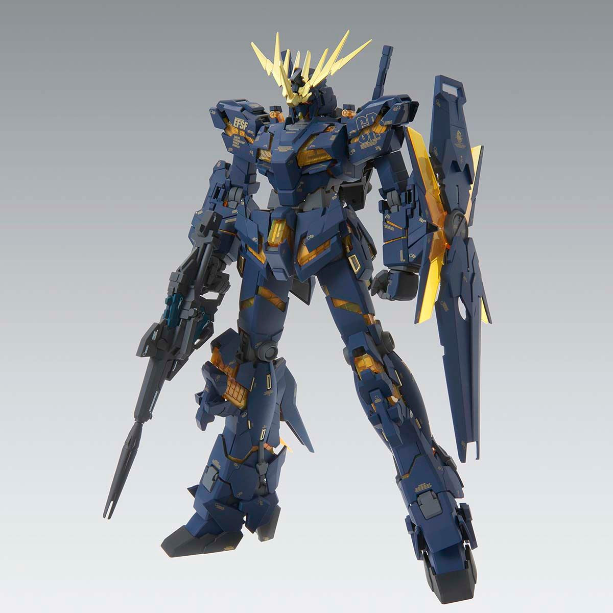 MG Unicorn Gundam Banshee Ver. Ka assembled model kit in Destroy mode front view