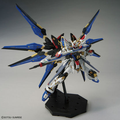 MGEX Strike Freedom assembled model kit posed with combined beam rifles