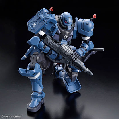 HG Police Zaku model kit in a crouching pose