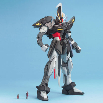 MG Strike Noir Gundam model kit assembled kit showing off moving parts and armour removal