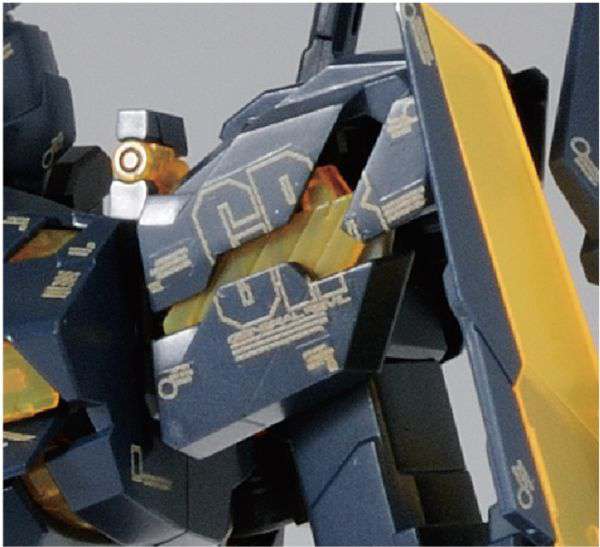 MG Unicorn Gundam Banshee Ver. Ka assembled model kit close-up of the applied water-slide decals
