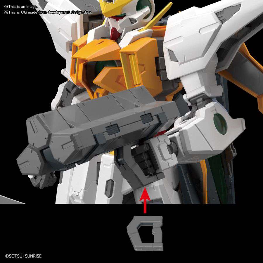 MG Gundam Kyrios model kit showing that wireless grip handle can be used with the missile pod