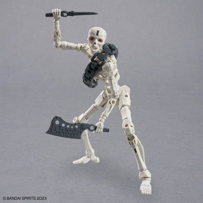 Assembled 30MF DLROskeleton model kit posed with its weapons and accessories