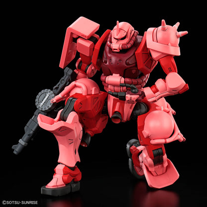 HG Char's Zaku (GQ) assembled model kit in crouching pose