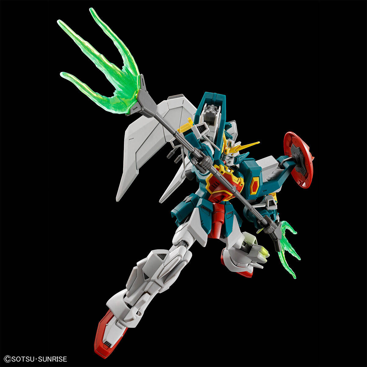 HGAC Altron Gundam assembled model kit holding its Twin Beam Trident