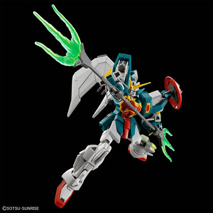HGAC Altron Gundam assembled model kit holding its Twin Beam Trident