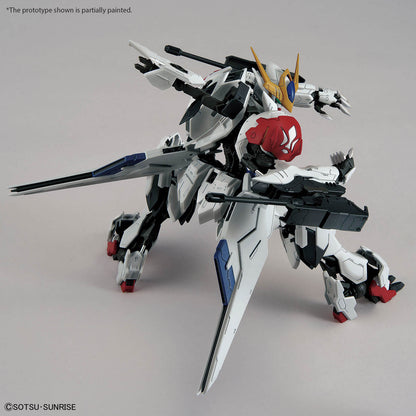 MG Gundam Barbatos Lupus assembled model kit showing its backpack's sub-arm gimmick