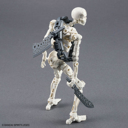 Assembled 30MF DLROskeleton model kit rear view with accessories and weapons equipped