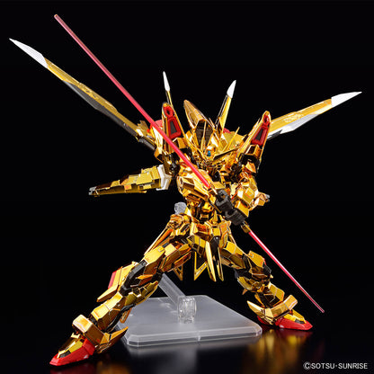 RG Akatsuki Gundam assembled model kit with is beam sabers joined