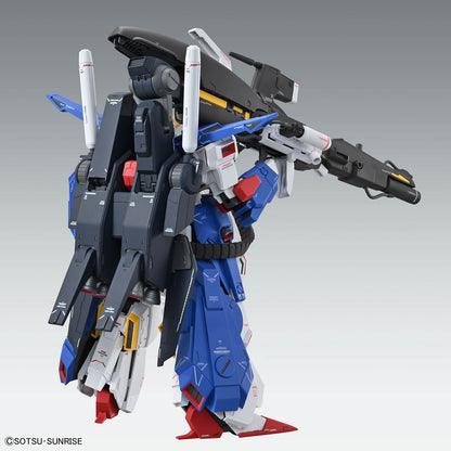 Assembled MG FA ZZ Gundam Ver Ka model kit wit armor rear view