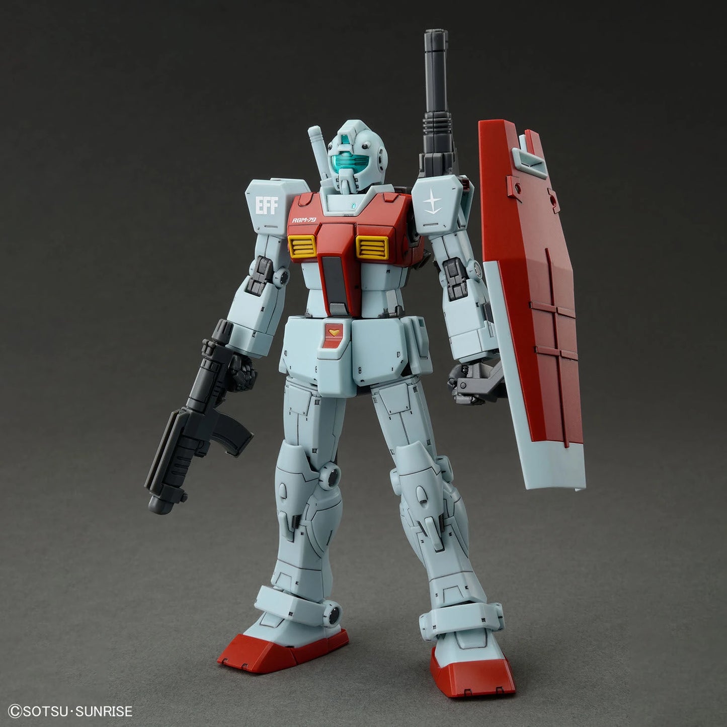 HG GM (Shoulder Cannon/ Missle Pod) Gundam Model Kit front view with shoulder cannon