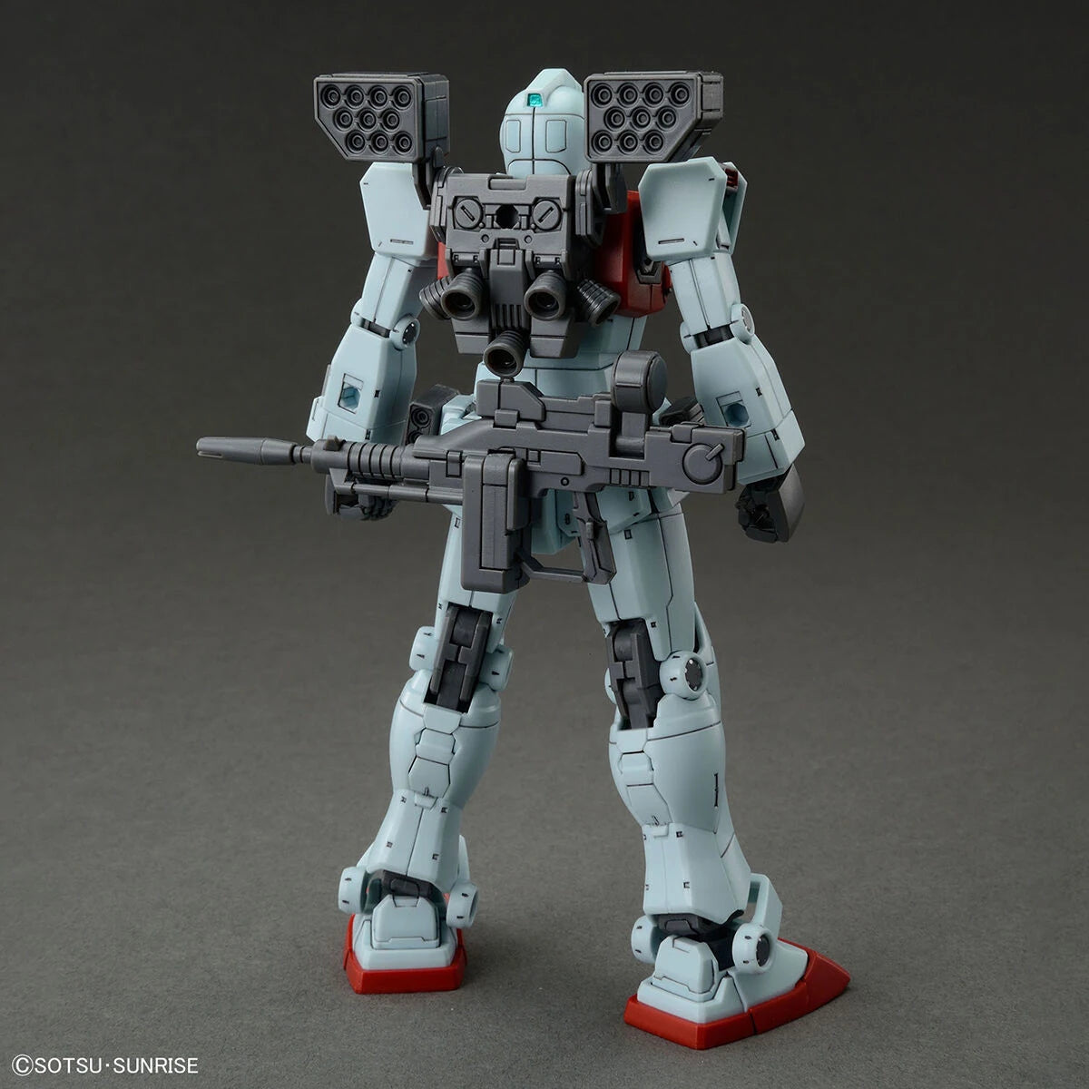 HG GM (Shoulder Cannon/ Missle Pod) Gundam Model Kit back view with missile pods