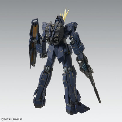 MG Unicorn Gundam Banshee Ver. Ka assembled model kit in Unicorn mode rear view