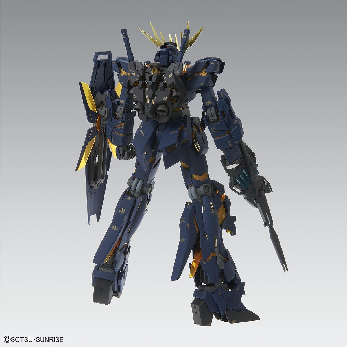 MG Unicorn Gundam Banshee Ver. Ka assembled model kit in Destroy mode rear view
