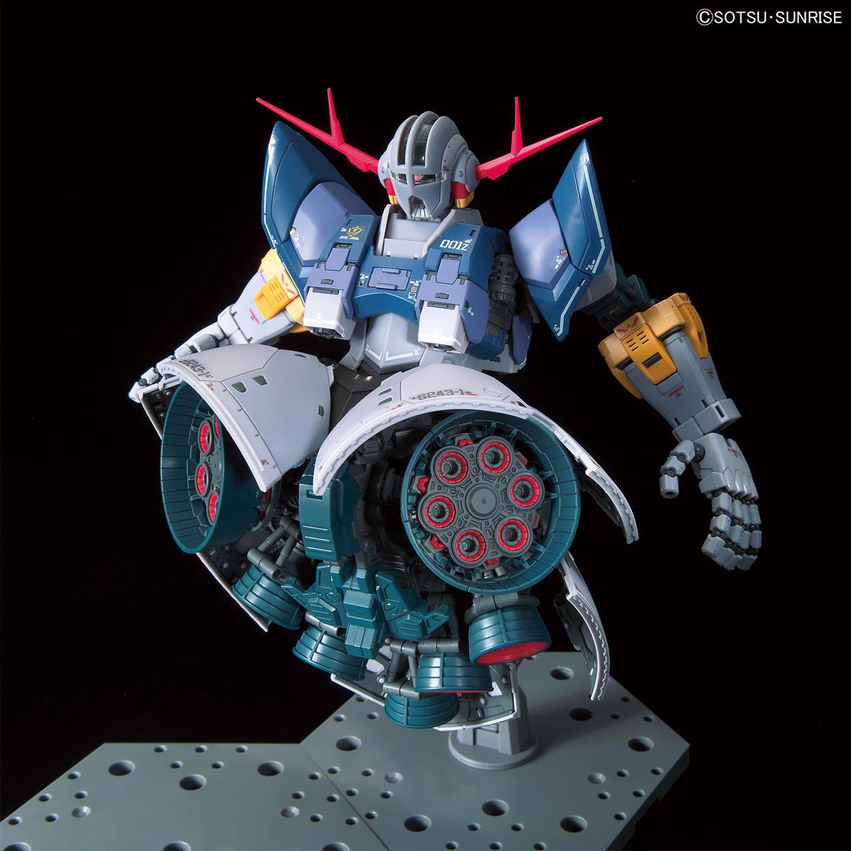 RG Zeong Gundam model kit showing off thrusters from the front