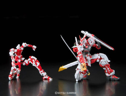 RG Astray Red Frame Gundam model kit crouching side by side with inner frame