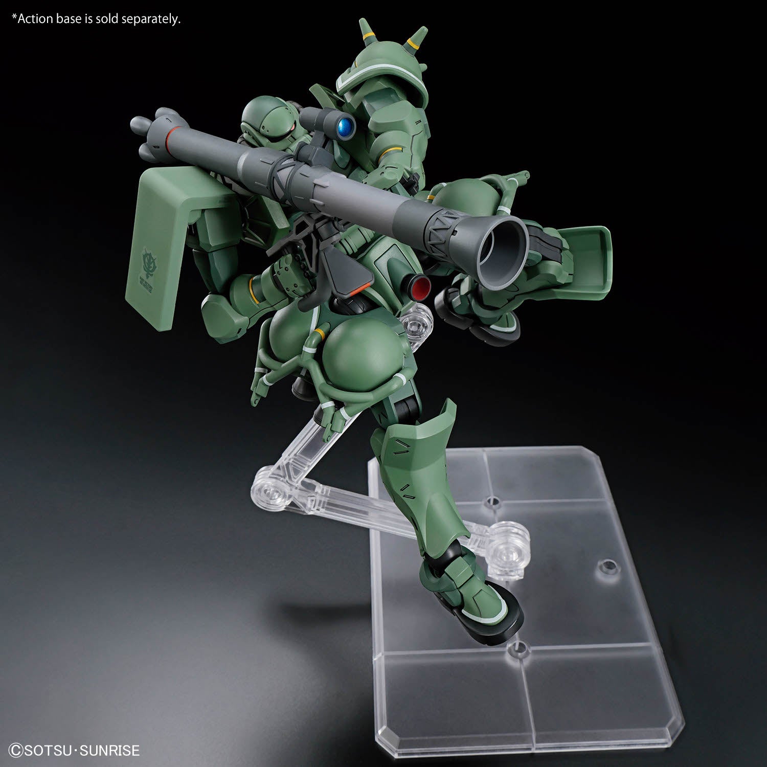 HG Zaku GQ assembled model kit posed with bazooka