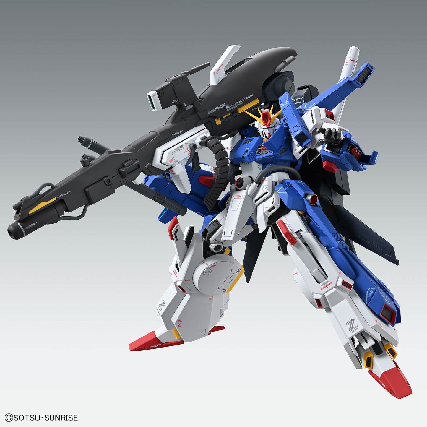 Assembled MG FA ZZ Gundam Ver Ka model kit in dynamic pose
