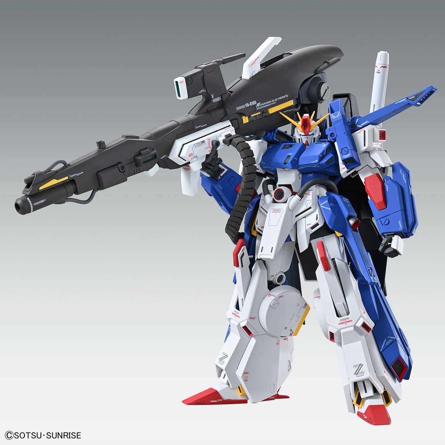 Assembled MG FA ZZ Gundam Ver Ka model kit with armor front view