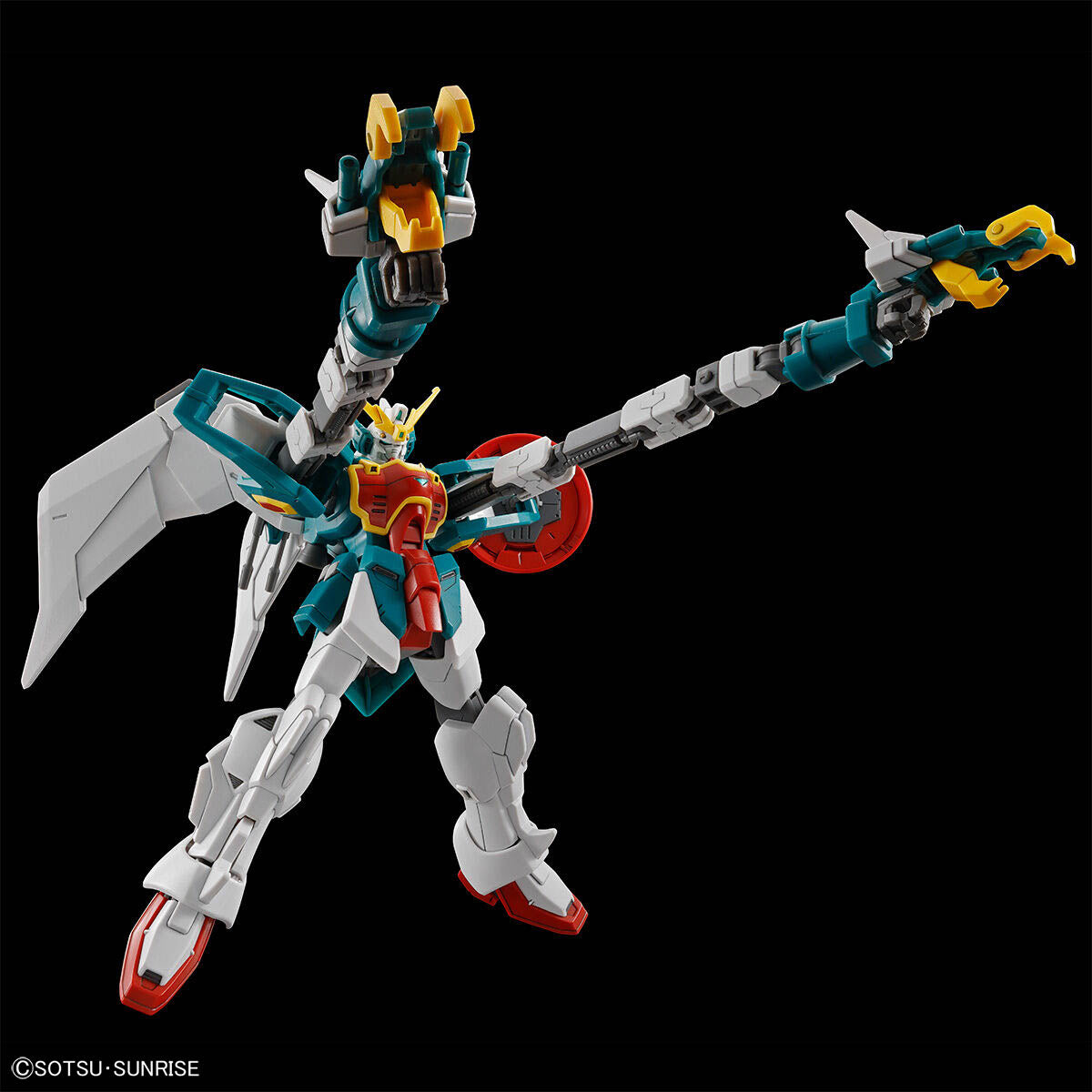HGAC Altron Gundam assembled model kit with its Dragon Fang arms extended