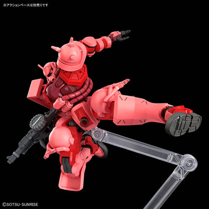 HG Char's Zaku (GQ) assembled model kit in a flying kick pose
